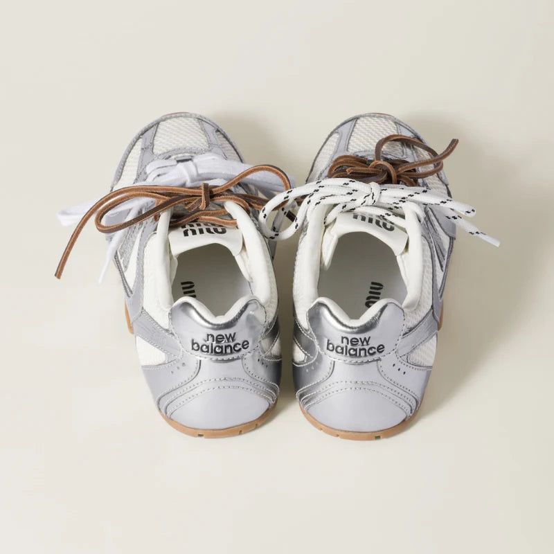NB x Miu Miu 530 SL metallic leather and mesh sneakers Women