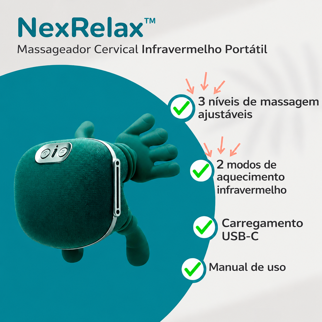 NexRelax™ – Massageador Cervical Shiatsu com Aquecimento Terapêutico