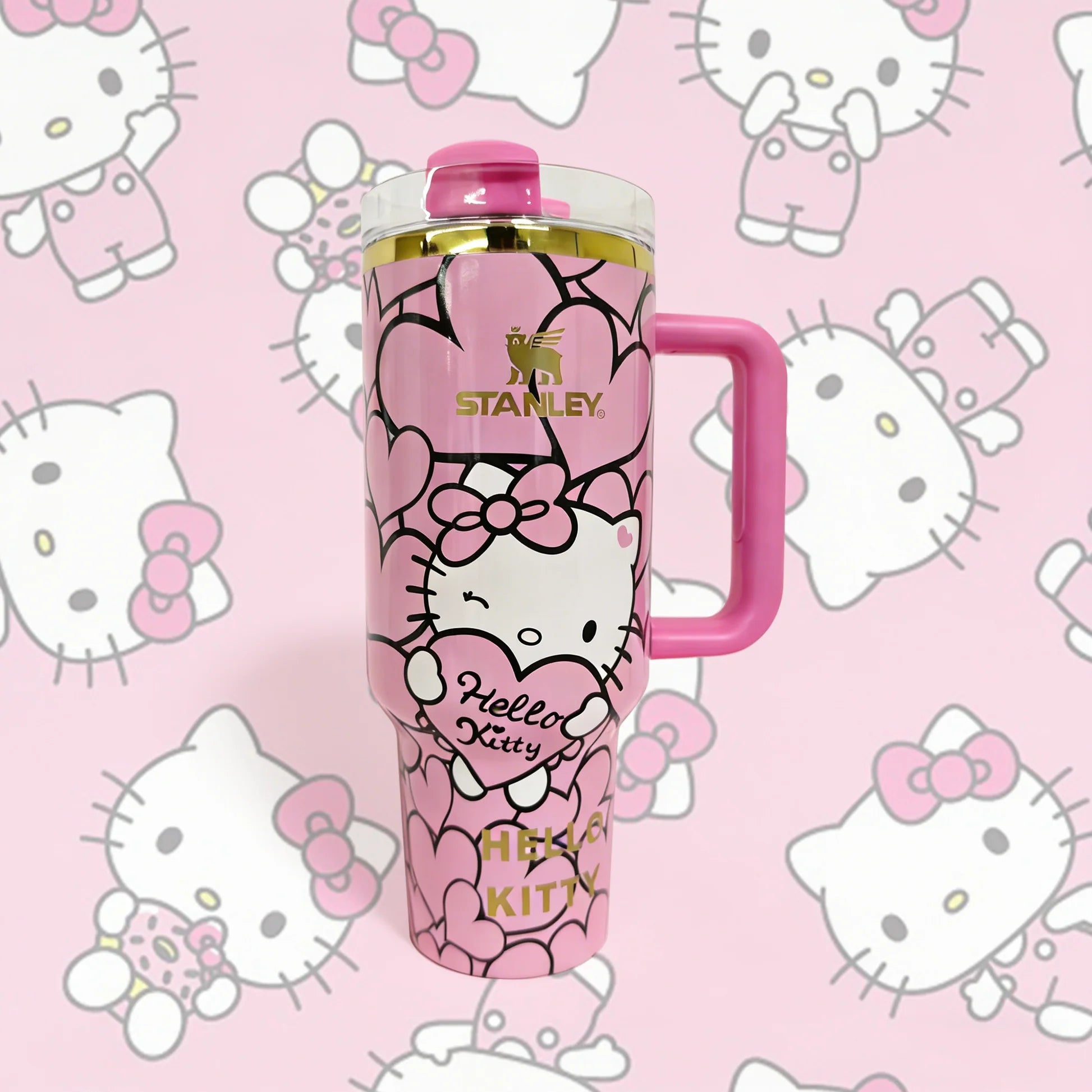 Copo Térmico Hello Kitty Coração 1,2L – Inox com Tampa Hermética