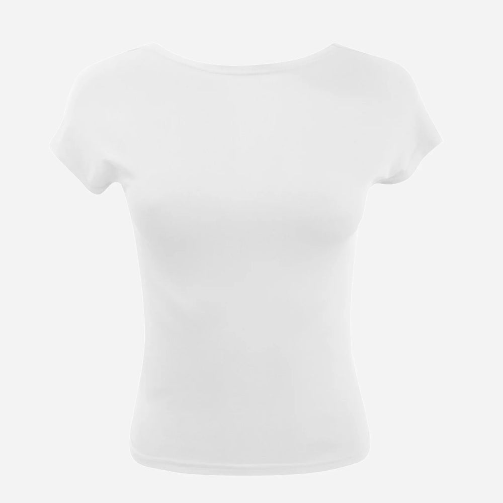 Blusa Lyandra cropped com costas nuas, mangas e caimento justo. Confortável e estilosa, disponível em cinza e branco, do PP ao G.

