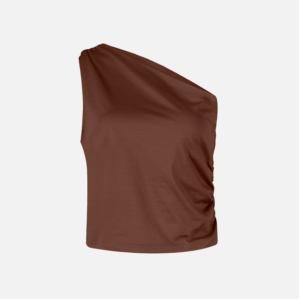 Blusa Ashe com recorte ajustado e decote ombro único. Sofisticação em cinco cores, do P ao G.

