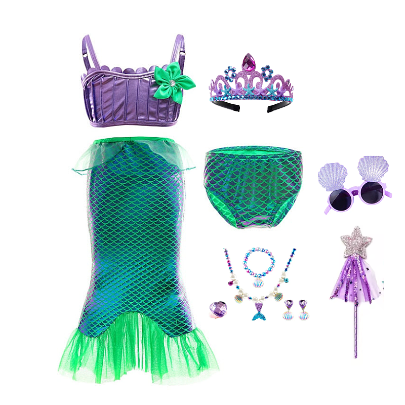 Fantasia Ariel Clássico Infantil com vestido completo. Confortável e encantadora para festas, aniversários e momentos de diversão mágica.
